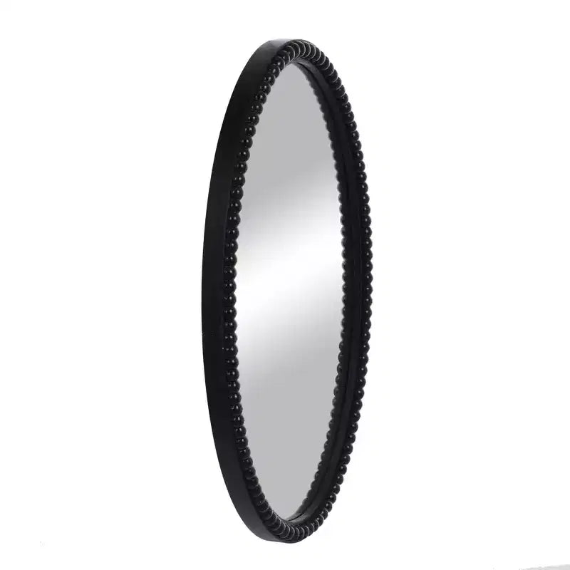 Wood Oval Wall Mirror with Beaded Trim, Black, 17.32"W x 25.2"H, Ready to Hang