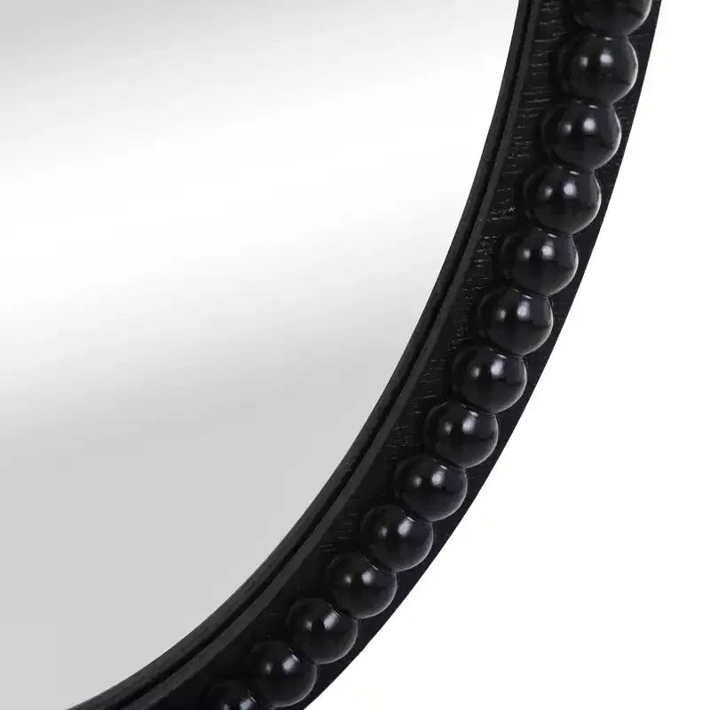 Wood Oval Wall Mirror with Beaded Trim, Black, 17.32"W x 25.2"H, Ready to Hang