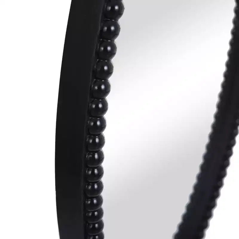Wood Oval Wall Mirror with Beaded Trim, Black, 17.32"W x 25.2"H, Ready to Hang
