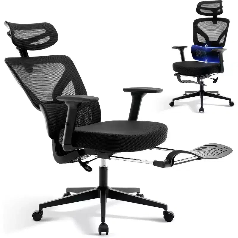 High-Back Mesh Office Chair with Adjustable Lumbar Support, 3D Armrests & Headrest, 360° Swivel