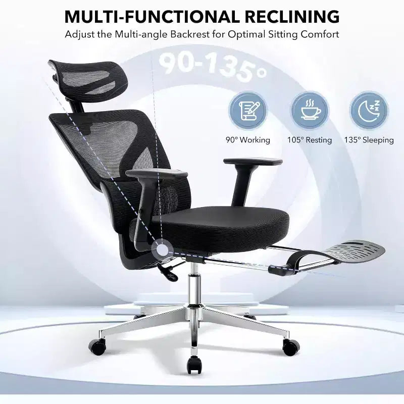 High-Back Mesh Office Chair with Adjustable Lumbar Support, 3D Armrests & Headrest, 360° Swivel