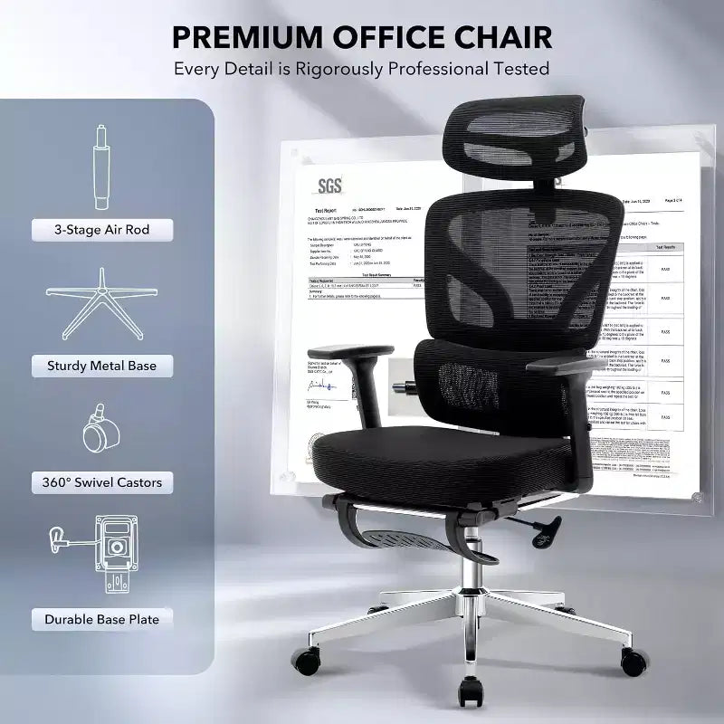 High-Back Mesh Office Chair with Adjustable Lumbar Support, 3D Armrests & Headrest, 360° Swivel