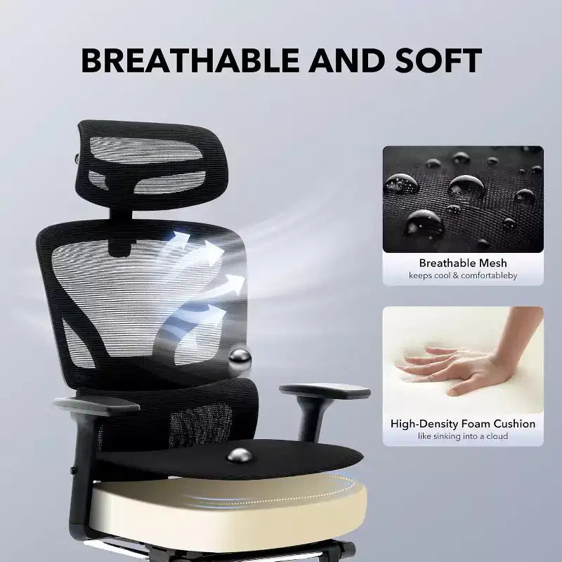 High-Back Mesh Office Chair with Adjustable Lumbar Support, 3D Armrests & Headrest, 360° Swivel