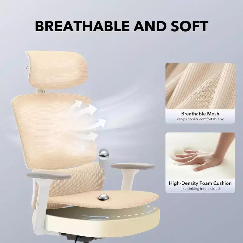 High-Back Mesh Office Chair with Adjustable Lumbar Support, 3D Armrests & Headrest, 360° Swivel