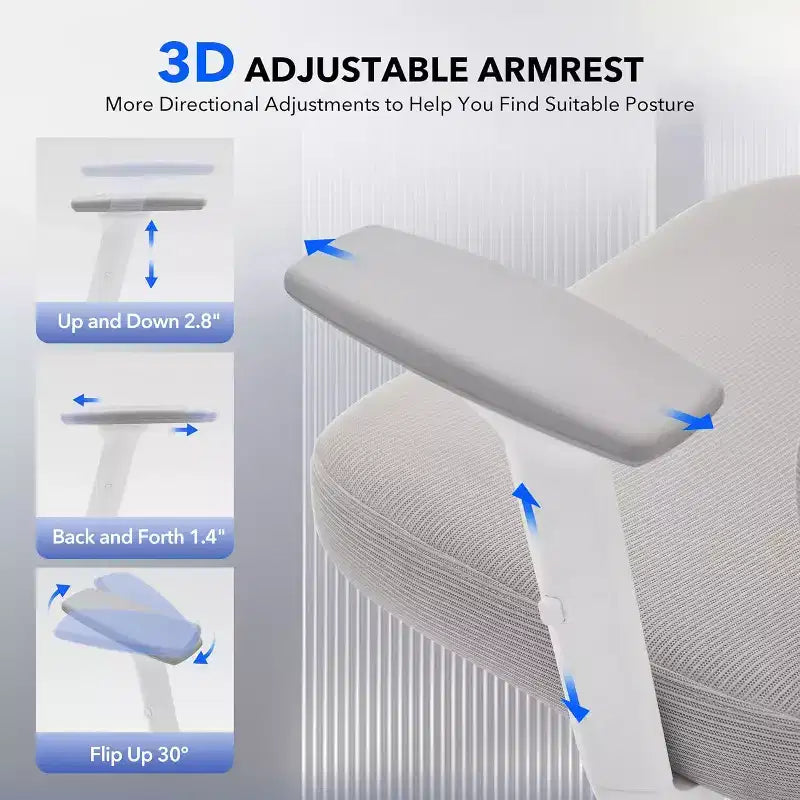 High-Back Mesh Office Chair with Adjustable Lumbar Support, 3D Armrests & Headrest, 360° Swivel