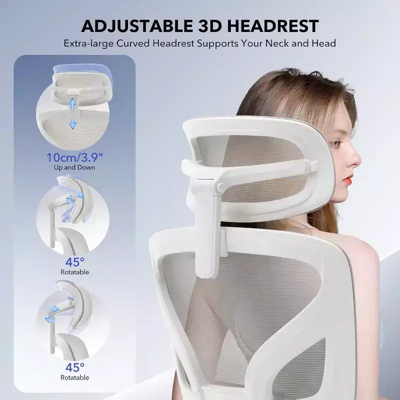 High-Back Mesh Office Chair with Adjustable Lumbar Support, 3D Armrests & Headrest, 360° Swivel