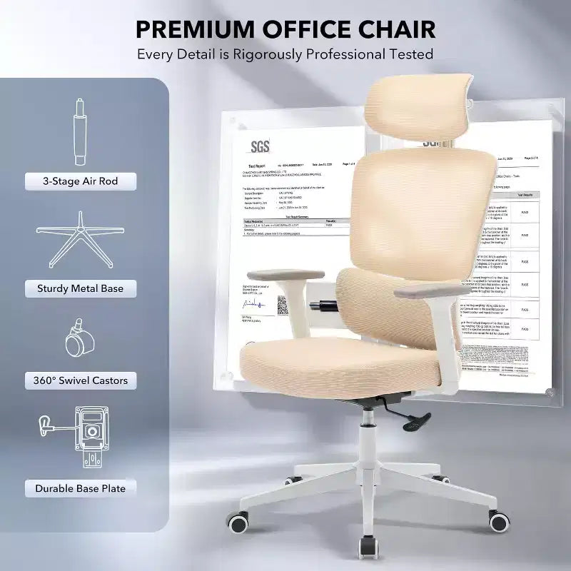 High-Back Mesh Office Chair with Adjustable Lumbar Support, 3D Armrests & Headrest, 360° Swivel