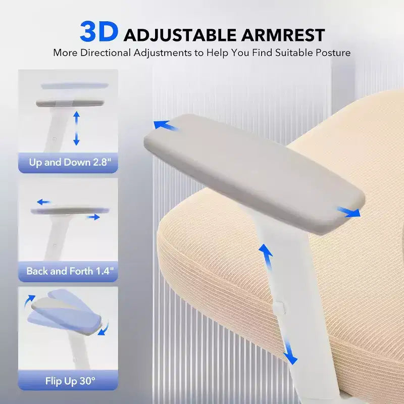 High-Back Mesh Office Chair with Adjustable Lumbar Support, 3D Armrests & Headrest, 360° Swivel