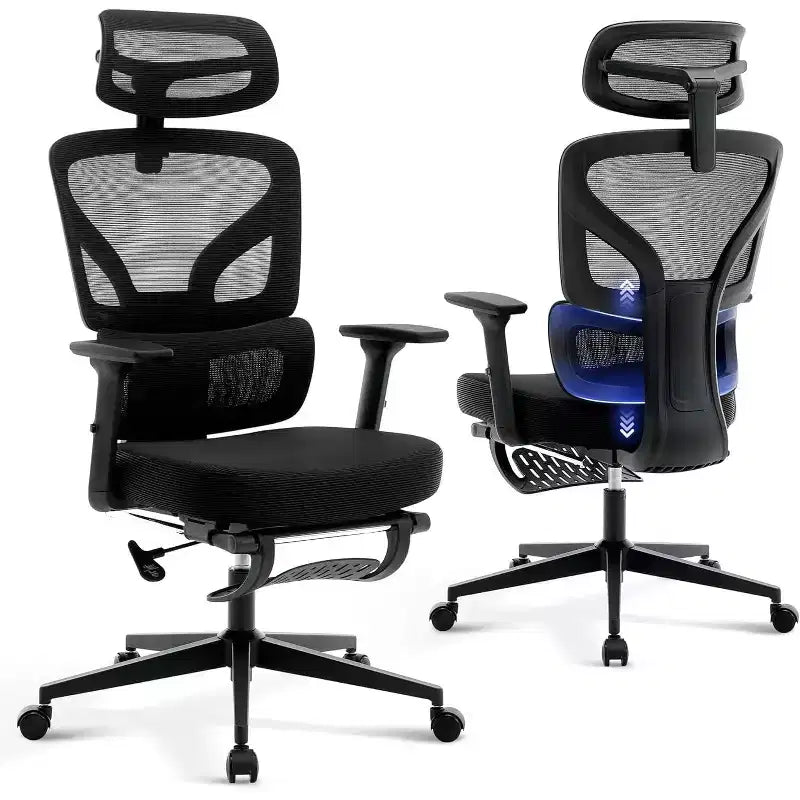 High-Back Mesh Office Chair with Adjustable Lumbar Support, 3D Armrests & Headrest, 360° Swivel