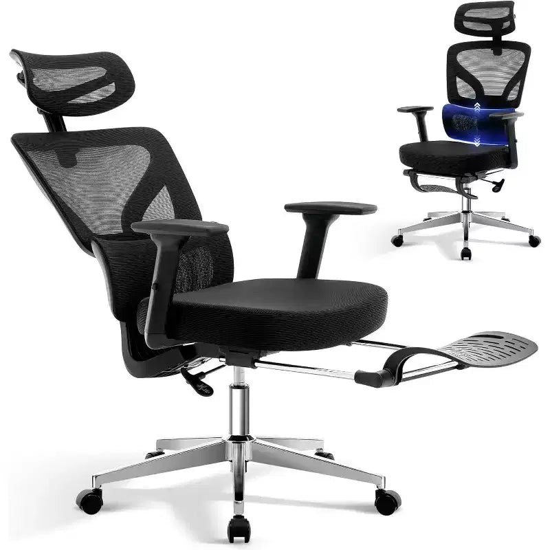 High-Back Mesh Office Chair with Adjustable Lumbar Support, 3D Armrests & Headrest, 360° Swivel