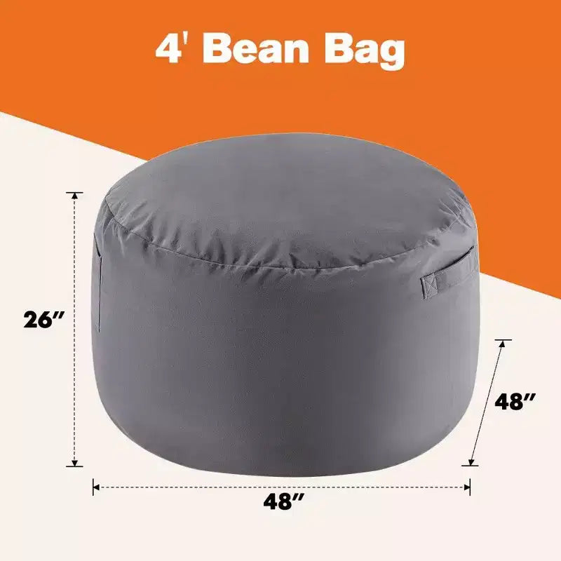 Bean Bag Chair with Removable Washable Cover, Side Pockets & Carry Handles, Oversized Foam Lounger