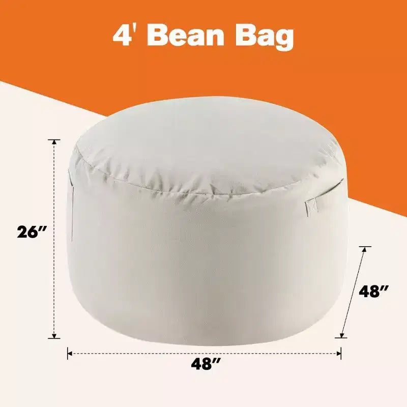 Bean Bag Chair with Removable Washable Cover, Side Pockets & Carry Handles, Oversized Foam Lounger