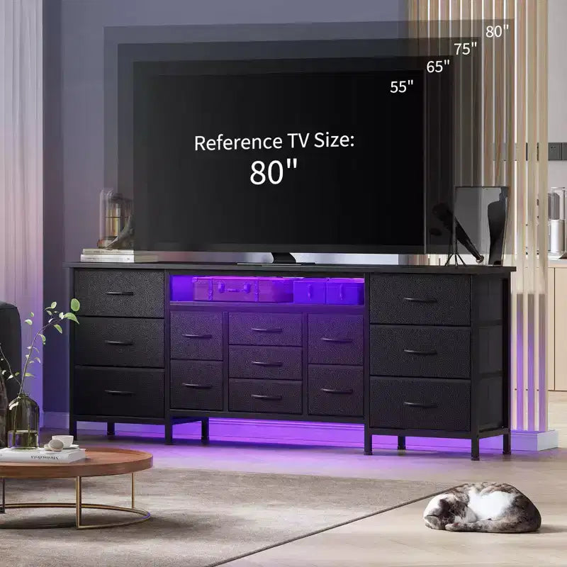 70-Inch TV Stand with 13 Fabric Drawers and LED Light
