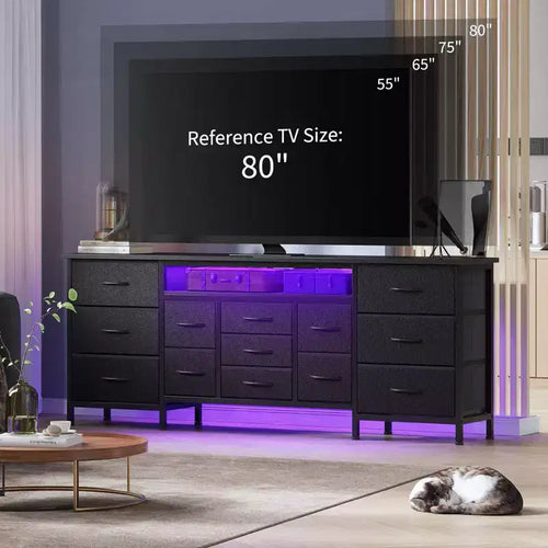 70-Inch TV Stand with 13 Fabric Drawers and LED Light