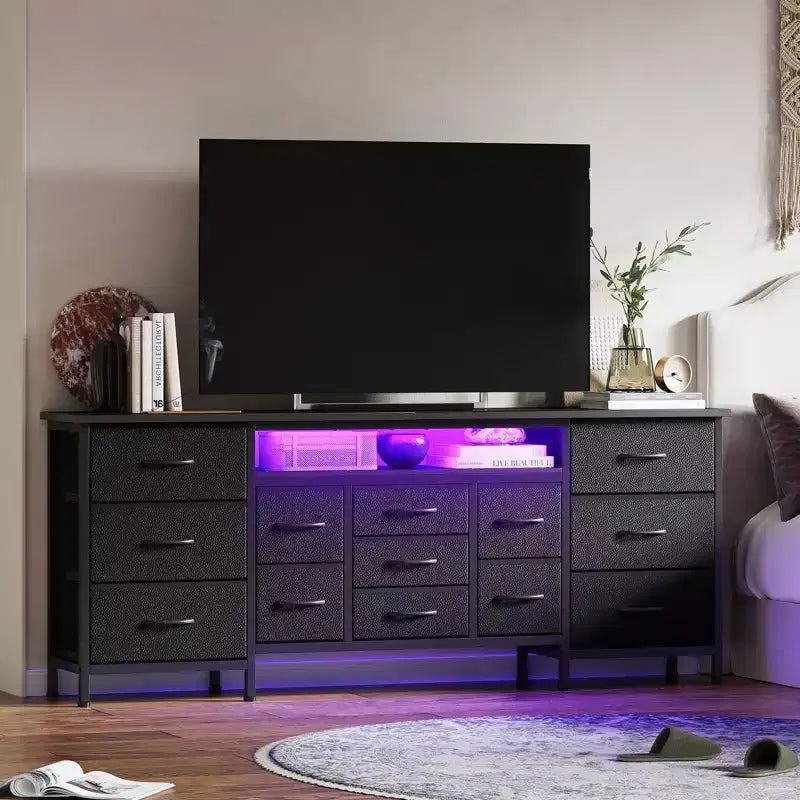 70-Inch TV Stand with 13 Fabric Drawers and LED Light