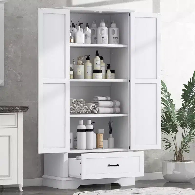 Freestanding Tall Bathroom Storage Cabinet with Double Doors and Drawer, MDF, 31"W x 16"D x 69"H