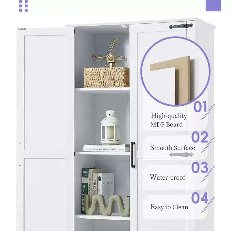 Freestanding Tall Bathroom Storage Cabinet with Double Doors and Drawer, MDF, 31"W x 16"D x 69"H