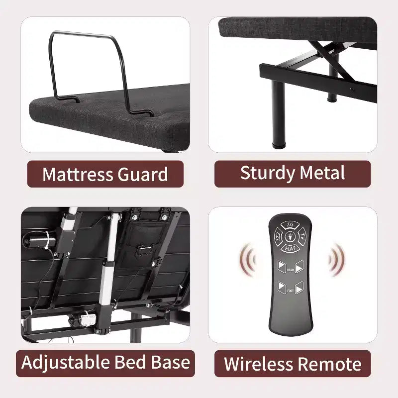 Adjustable Bed Frame with Wireless Remote, Separate Head/Foot Lift, Zero-Gravity, Anti-Snore, 3 Height Options, Twin