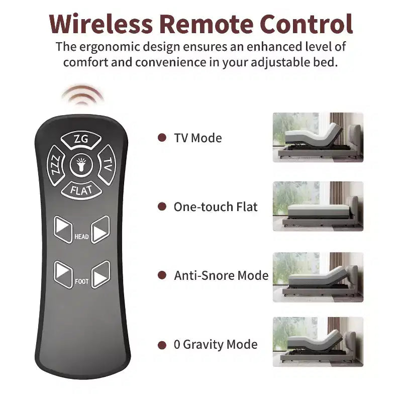 Adjustable Bed Frame with Wireless Remote, Separate Head/Foot Lift, Zero-Gravity, Anti-Snore, 3 Height Options, Twin