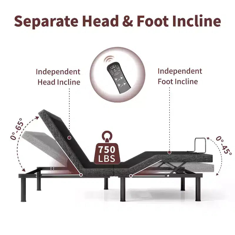 Adjustable Bed Frame with Wireless Remote, Separate Head/Foot Lift, Zero-Gravity, Anti-Snore, 3 Height Options, Twin