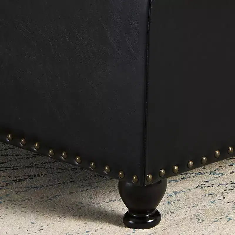 Square Storage Ottoman with Button Tufting and Nail Trim, Linen Upholstered, 30"W x 30"D x 18"H