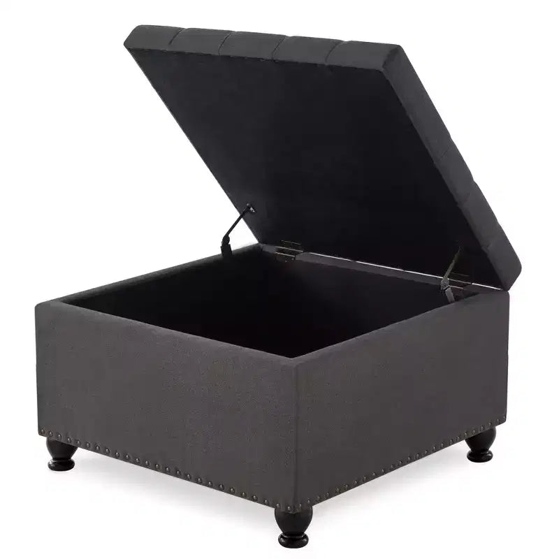 Square Storage Ottoman with Button Tufting and Nail Trim, Linen Upholstered, 30"W x 30"D x 18"H