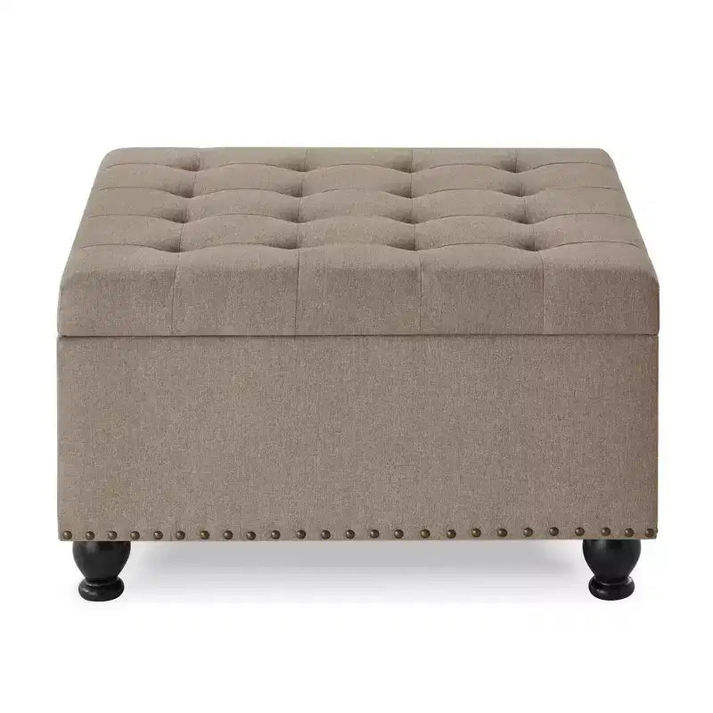 Square Storage Ottoman with Button Tufting and Nail Trim, Linen Upholstered, 30"W x 30"D x 18"H