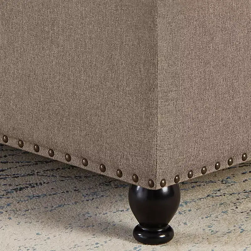 Square Storage Ottoman with Button Tufting and Nail Trim, Linen Upholstered, 30"W x 30"D x 18"H