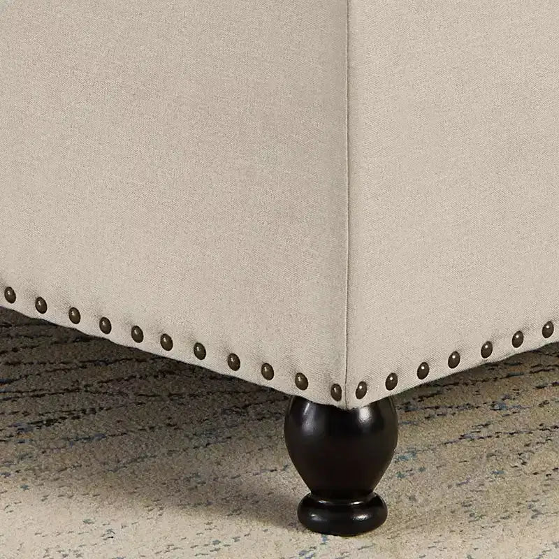 Square Storage Ottoman with Button Tufting and Nail Trim, Linen Upholstered, 30"W x 30"D x 18"H