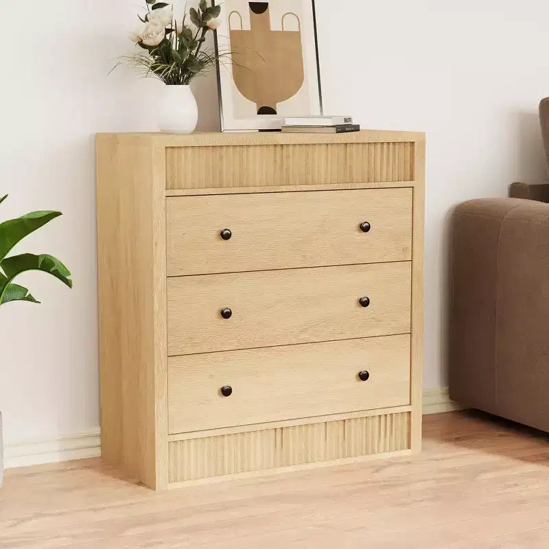 3-Drawer Fluted Dresser, 31.5"W x 15.8"D x 32"H, Natural Oak Finish
