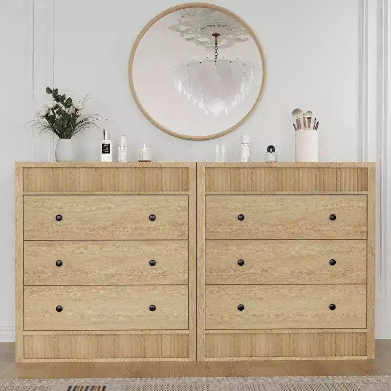 3-Drawer Fluted Dresser, 31.5"W x 15.8"D x 32"H, Natural Oak Finish