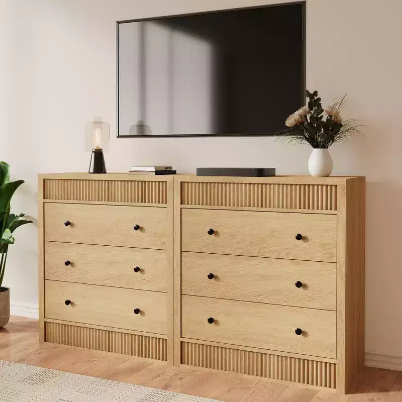 3-Drawer Fluted Dresser, 31.5"W x 15.8"D x 32"H, Natural Oak Finish