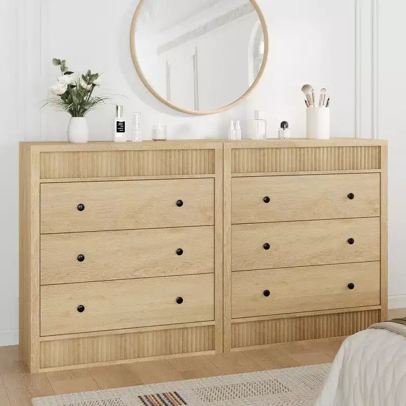 3-Drawer Fluted Dresser, 31.5"W x 15.8"D x 32"H, Natural Oak Finish