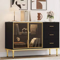 Fluted Sideboard Cabinet with 3 Drawers and 2 Glass Doors, MDF, 46.4"W x 15.7"D x 30.7"H