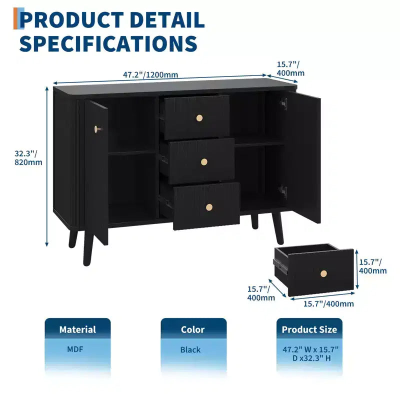 Coffee Table with Open Storage Shelf and Lower Shelf, MDF and Metal Frame, 47.2"W x 23.6"D x 17.7"H, Holds up to 110 lbs