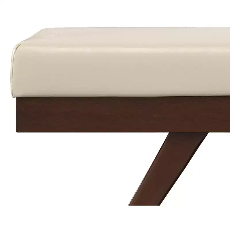 Upholstered Ottoman Bench with Button Tufting and Wood Legs, 48"W x 16"D x 18"H, Holds up to 500 lbs