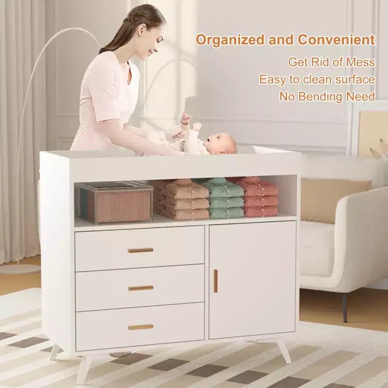 Baby Changing Table Dresser with 3 Drawers, MDF, 43"W x 17.7"D x 37"H, CPC Certified