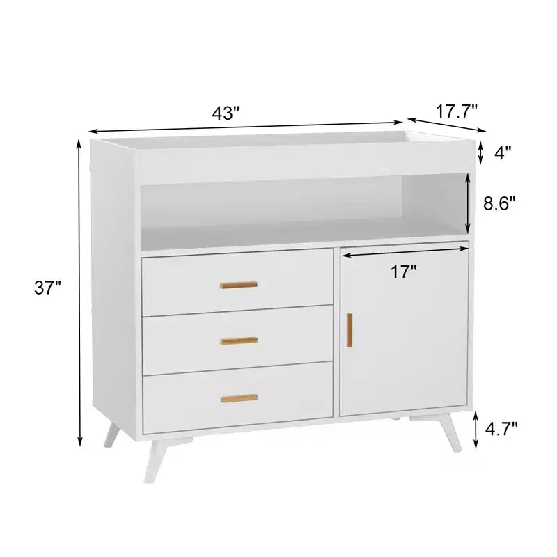 Baby Changing Table Dresser with 3 Drawers, MDF, 43"W x 17.7"D x 37"H, CPC Certified
