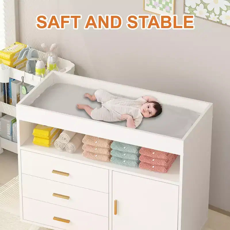 Baby Changing Table Dresser with 3 Drawers, MDF, 43"W x 17.7"D x 37"H, CPC Certified
