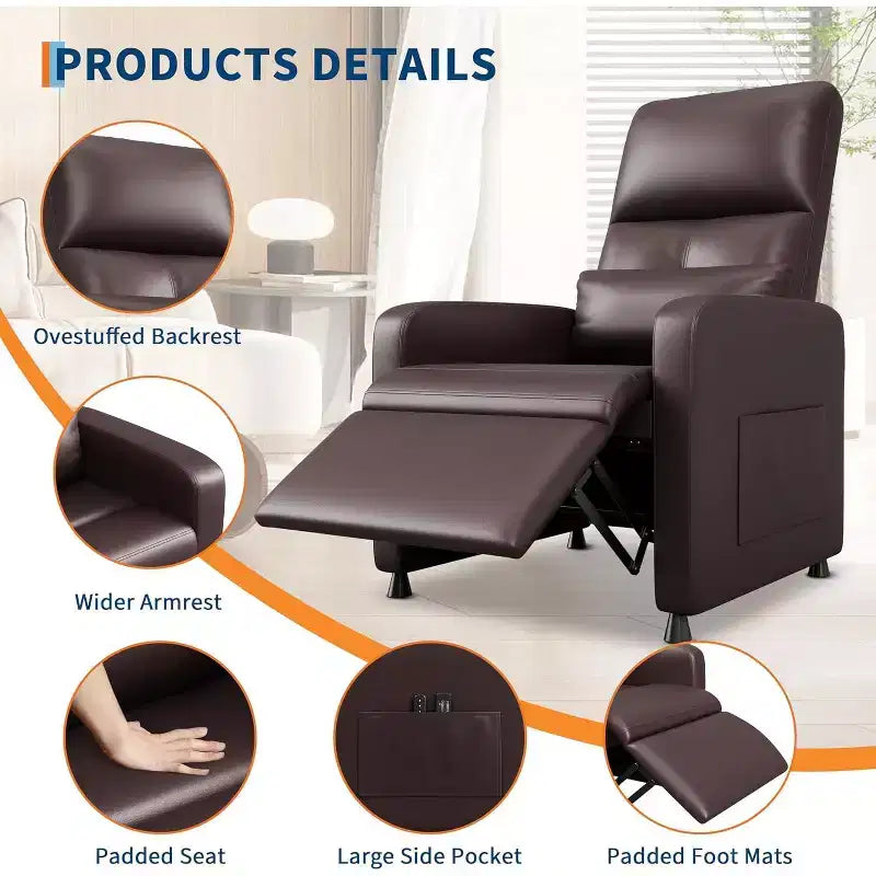 Recliner Chair with Massage, Heat and Lumbar Support, Faux Leather, 29.1"W x 26.4"D x 42.5"H, Holds up to 300 lbs
