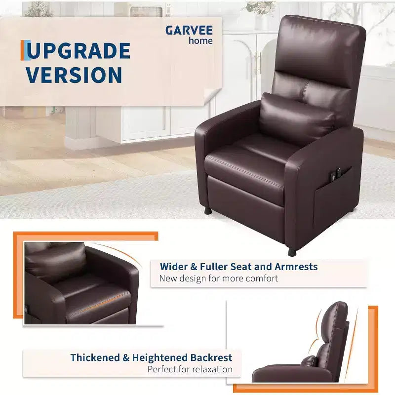 Recliner Chair with Massage, Heat and Lumbar Support, Faux Leather, 29.1"W x 26.4"D x 42.5"H, Holds up to 300 lbs