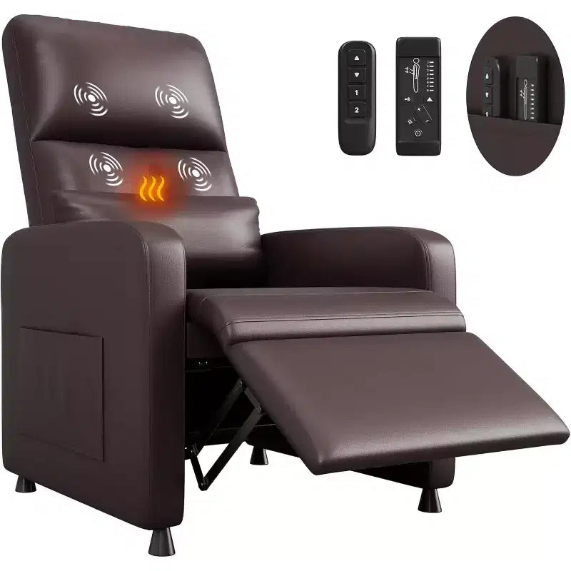 Recliner Chair with Massage, Heat and Lumbar Support, Faux Leather, 29.1"W x 26.4"D x 42.5"H, Holds up to 300 lbs
