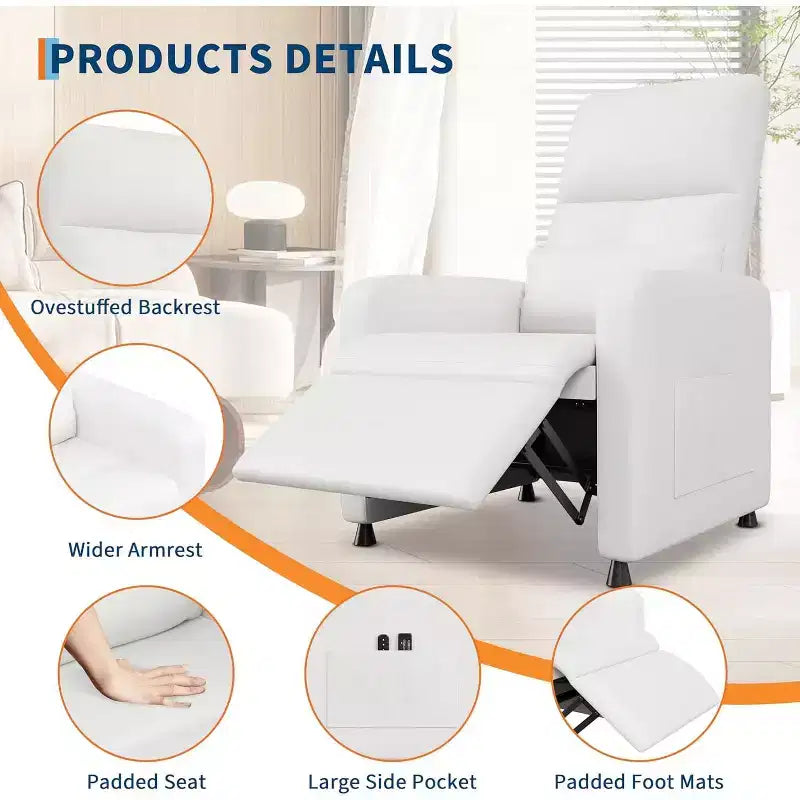 Recliner Chair with Massage, Heat and Lumbar Support, Faux Leather, 29.1"W x 26.4"D x 42.5"H, Holds up to 300 lbs