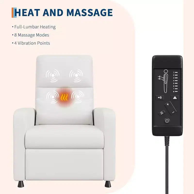 Recliner Chair with Massage, Heat and Lumbar Support, Faux Leather, 29.1"W x 26.4"D x 42.5"H, Holds up to 300 lbs