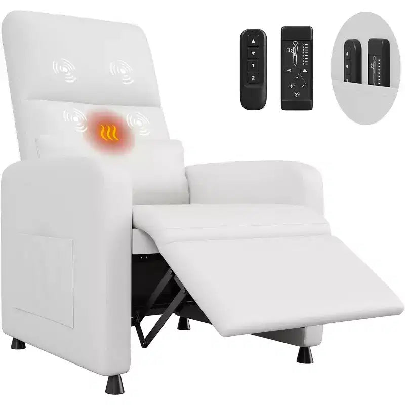 Recliner Chair with Massage, Heat and Lumbar Support, Faux Leather, 29.1"W x 26.4"D x 42.5"H, Holds up to 300 lbs