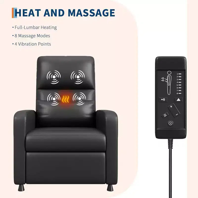Recliner Chair with Massage, Heat and Lumbar Support, Faux Leather, 29.1"W x 26.4"D x 42.5"H, Holds up to 300 lbs