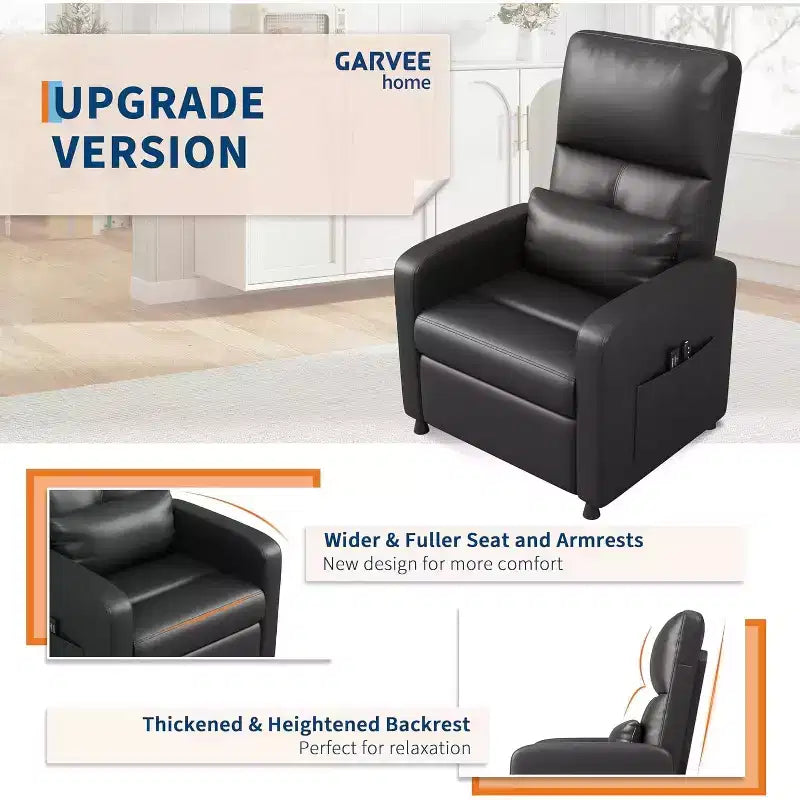 Recliner Chair with Massage, Heat and Lumbar Support, Faux Leather, 29.1"W x 26.4"D x 42.5"H, Holds up to 300 lbs