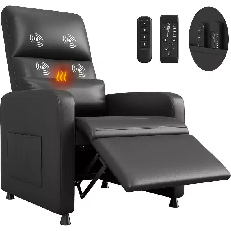 Recliner Chair with Massage, Heat and Lumbar Support, Faux Leather, 29.1"W x 26.4"D x 42.5"H, Holds up to 300 lbs