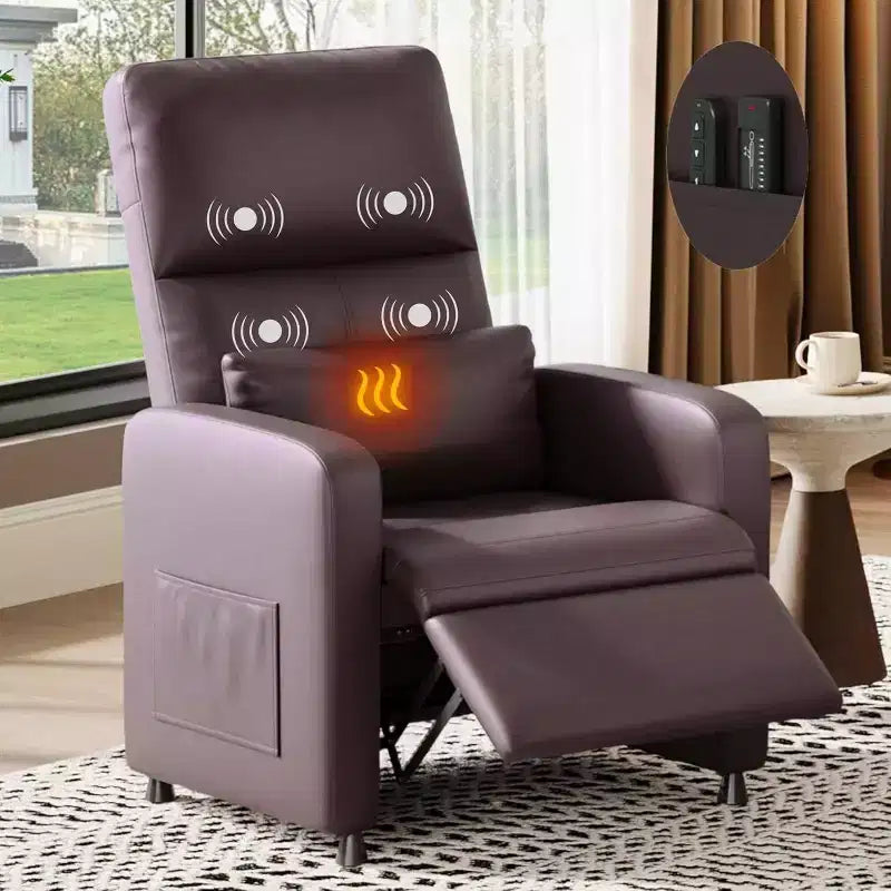 Recliner Chair with Massage, Heat and Lumbar Support, Faux Leather, 29.1"W x 26.4"D x 42.5"H, Holds up to 300 lbs