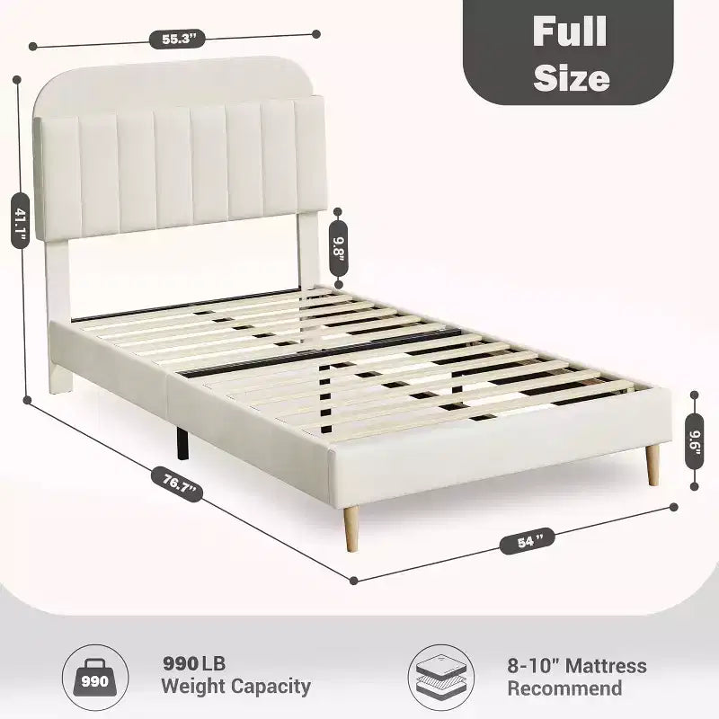 Kids Platform Bed with Storage Headboard and Bookshelf, Velvet Upholstered, No Box Spring Needed, Full/Twin/Twin XL